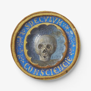 Late Medieval Manuscript Skull  Paper Plate