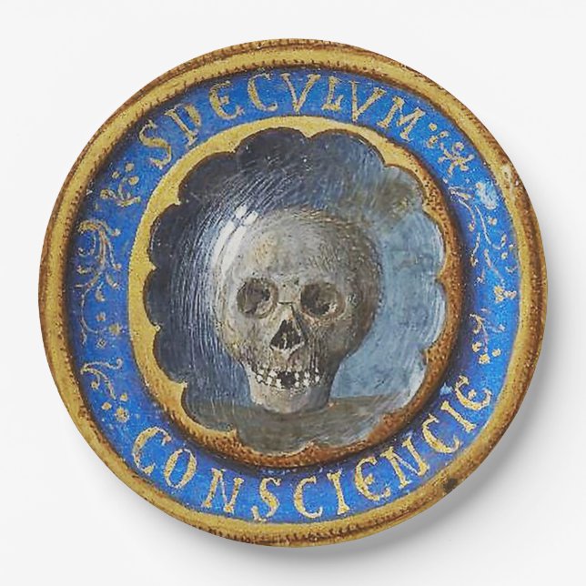 Late Medieval Manuscript Skull  Paper Plate (Front)