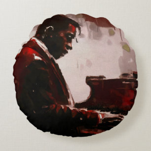 Late night bar pianist round pillow