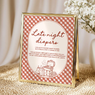 Late Night Diapers Baby Q BBQ Couples Baby Shower Poster