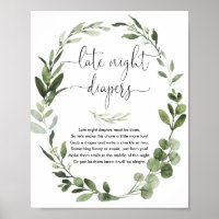 Late night diapers baby shower game greenery