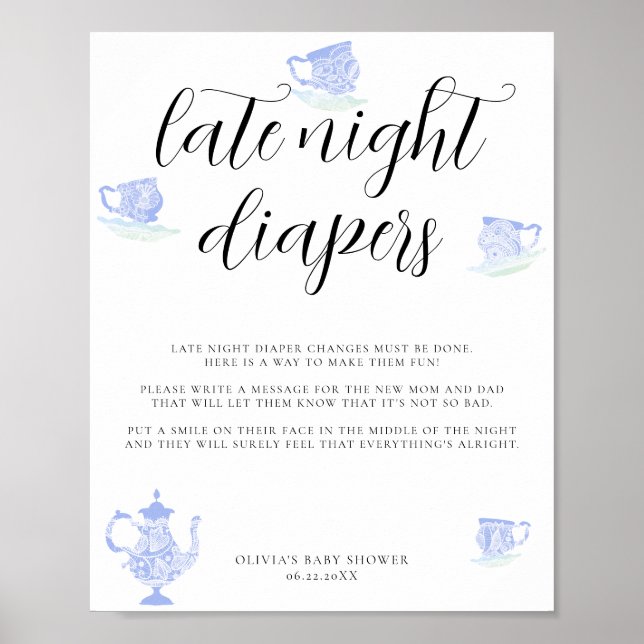 Late Night Diapers Baby Tea China Blue White Lace Poster (Front)