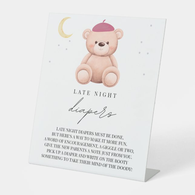Late Night Diapers Bonjour Bebe French Baby Shower Pedestal Sign (Front)