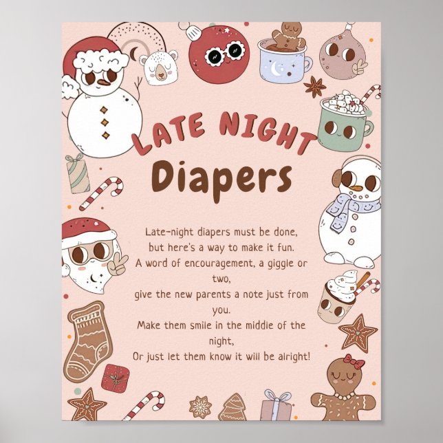 Late Night Diapers Christmas Baby Shower Game Poster (Front)