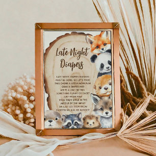 Late Night Diapers Cute Animals Baby Shower Sign
