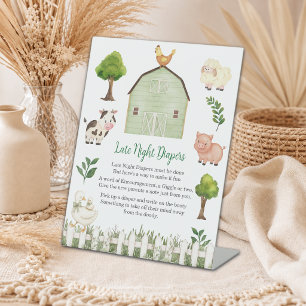 Late Night Diapers Farm Animals Baby Shower Pedestal Sign