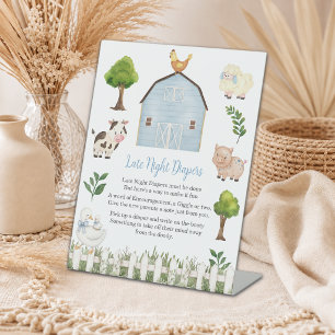 Late Night Diapers Farm Animals Baby Shower Pedestal Sign
