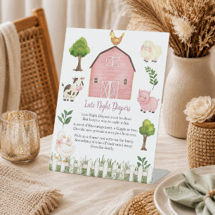 Late Night Diapers Farm Animals Baby Shower Pedestal Sign