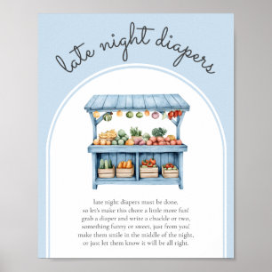 Late Night Diapers Farmers Market Baby Shower Game Poster