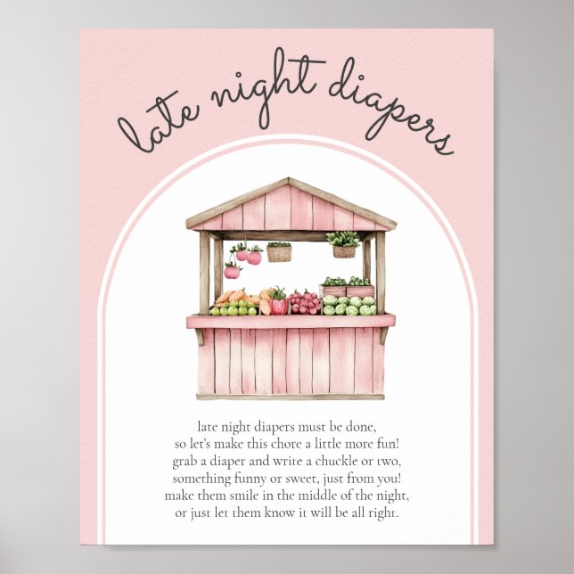 Late Night Diapers Farmers Market Baby Shower Game Poster (Front)