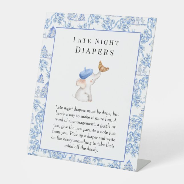 Late Night Diapers French Girl Baby Shower Pedesta Pedestal Sign (Front)