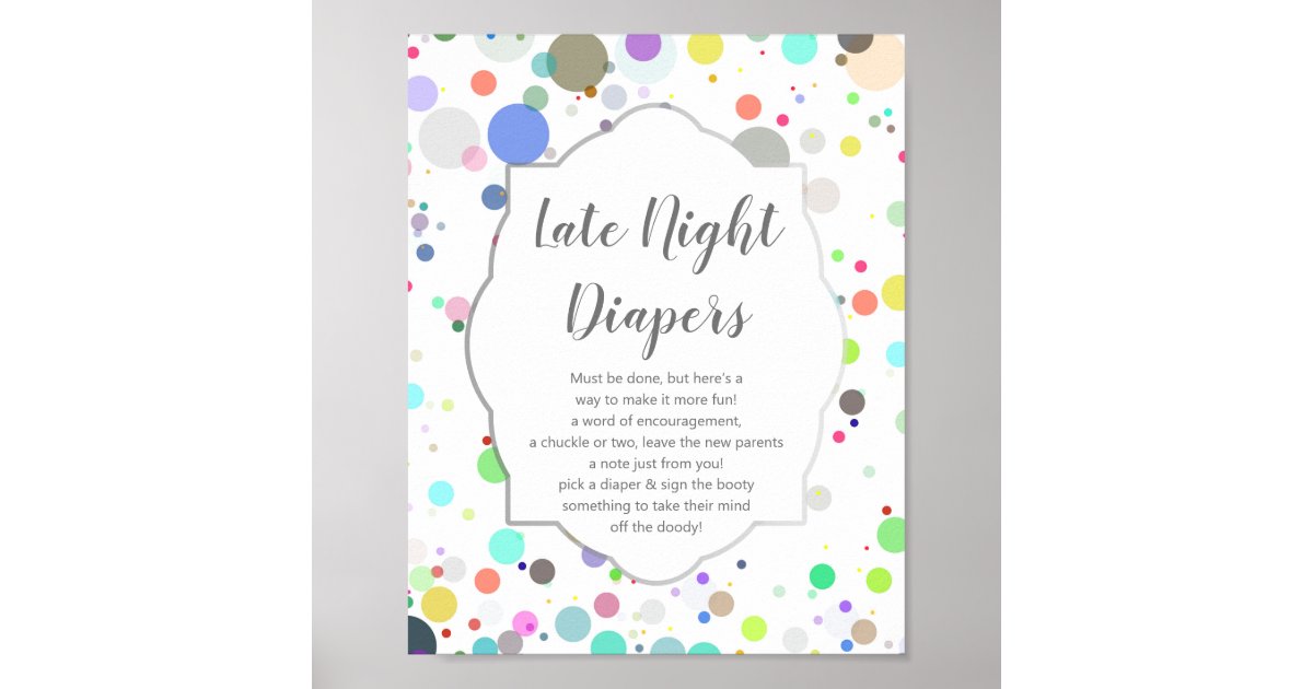 "Late Night Diapers" Gender Reveal Baby Shower Poster Zazzle