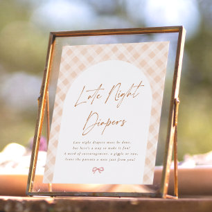 Late Night Diapers Gingham Cutie Pie Baby Shower Poster