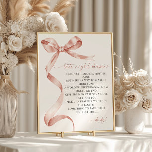 Late Night Diapers Mocha Bow Baby Shower Poster