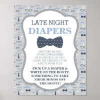 Late Night Diapers Sign, Bow Tie, Blue and Grey
