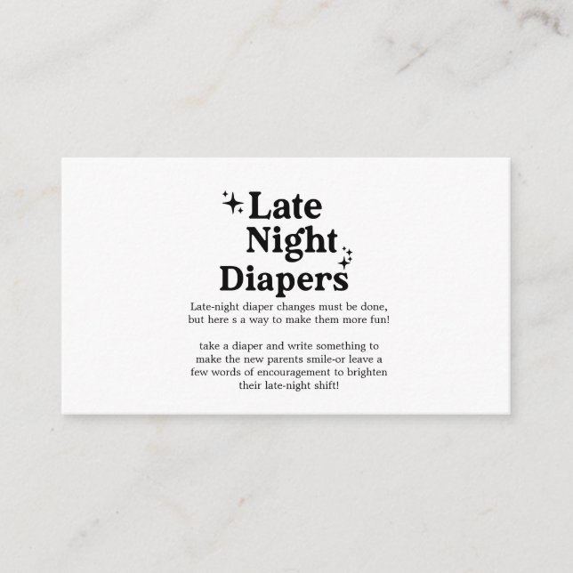 Late Night Diapers Sign, Diaper Thoughts Sign, Enclosure Card (Front)