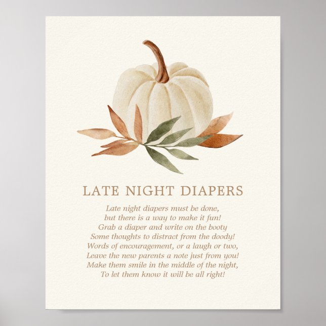 Late Night Diapers Sign Little Pumpkin Baby Shower (Front)