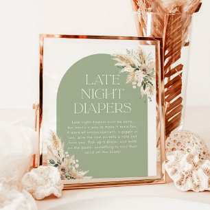 Late Night Diapers Sign Sage Green Baby Shower