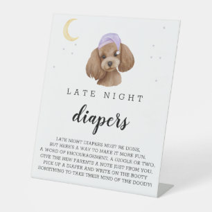 Late Night Diapers Toy Poodle Brown Baby Shower Pedestal Sign