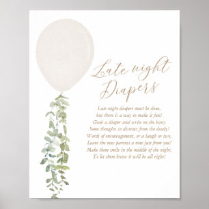 Late Night Diapers White Balloon Baby Shower Poster