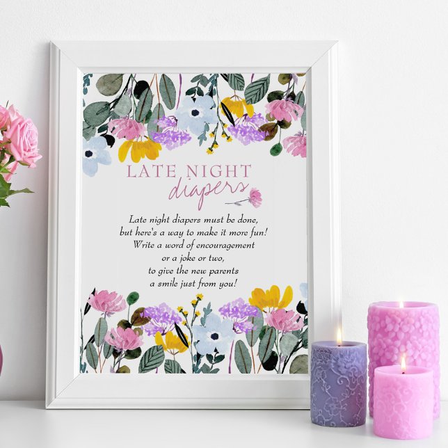 Late Night Diapers Wildflower Baby Shower Game Poster (Baby Shower activity sign from my Wildflower Lawn Collection. Order printed or digital download.
)