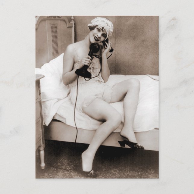 Late night talk on the telephone before bed postcard (Front)