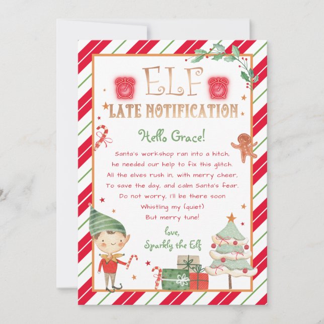 Late Notice from Elf Late Notify Personalize Invitation (Front)