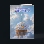 Late Sister Birthday Remembrance Heavenly Card<br><div class="desc">For a deceased sister,  remembering her on her birthday.  A heavenly birthday card with a cupcake and clouds. Pretty and you can customize.</div>