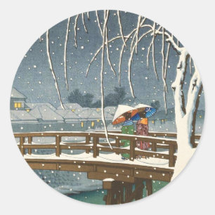 Late Snow Along Edo River hasui kawase winter art Classic Round Sticker