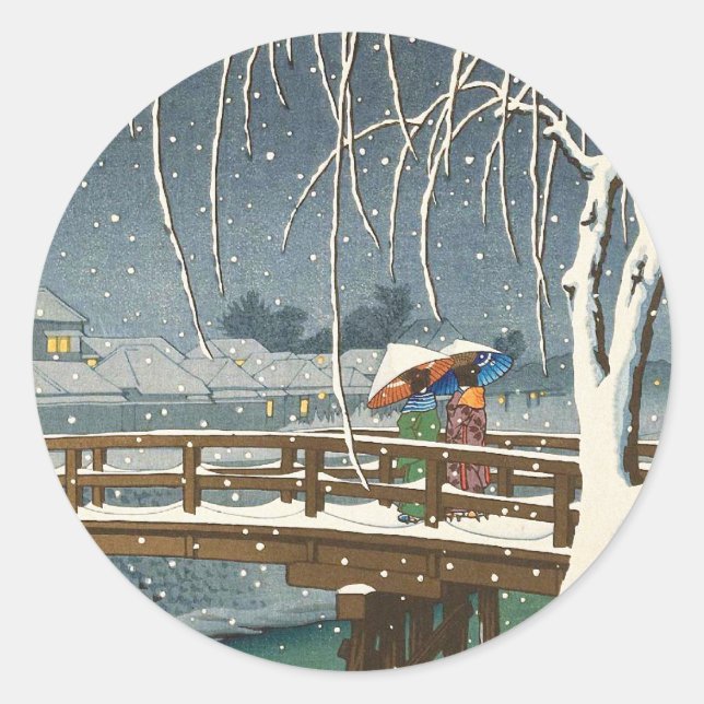 Late Snow Along Edo River hasui kawase winter art Classic Round Sticker (Front)