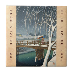 Late Snow Along Edo River hasui kawase winter art Tile