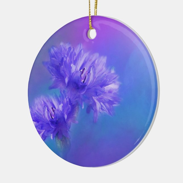 Late Summer Flower flora Blue Purple Cornflower Ceramic Ornament (Left)