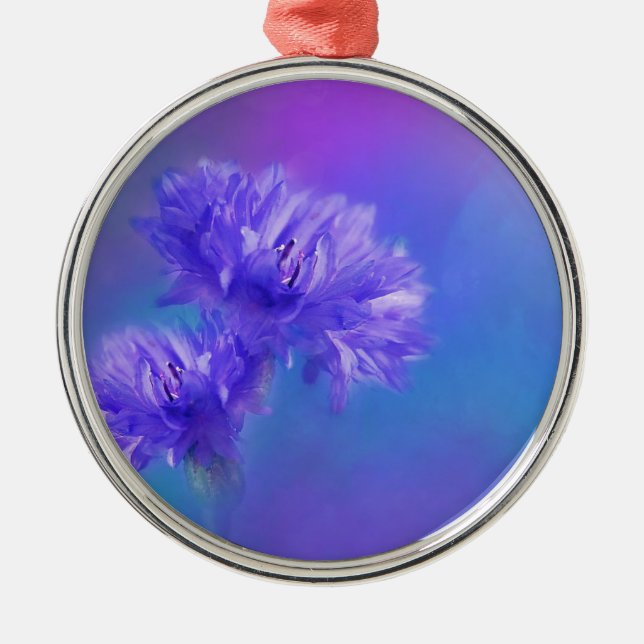 Late Summer Flower flora Blue Purple Cornflower Metal Ornament (Front)
