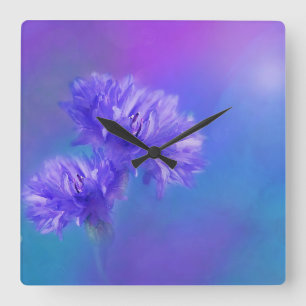 Late Summer Flower flora Blue Purple Cornflower Square Wall Clock