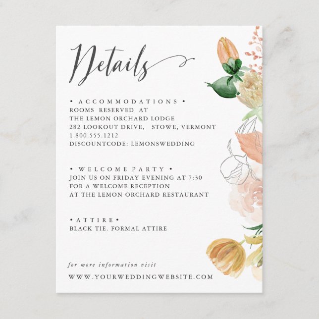 Late Summer Orange Palette WEDDING Details  Enclosure Card (Front)