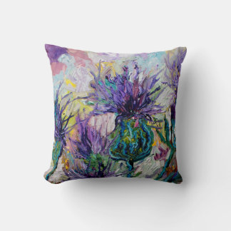 Late Summer Thistles Impressionist Oil Painting Throw Pillow