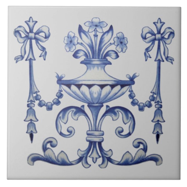 Late Victorian Blue Neoclassical c. 1900 Design Tile (Front)