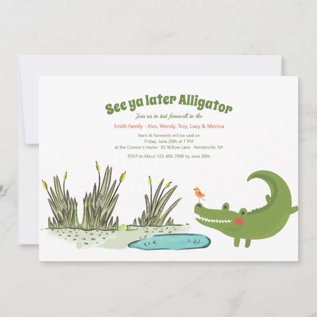 Later Alligator Going Away Party Invitation (Front)