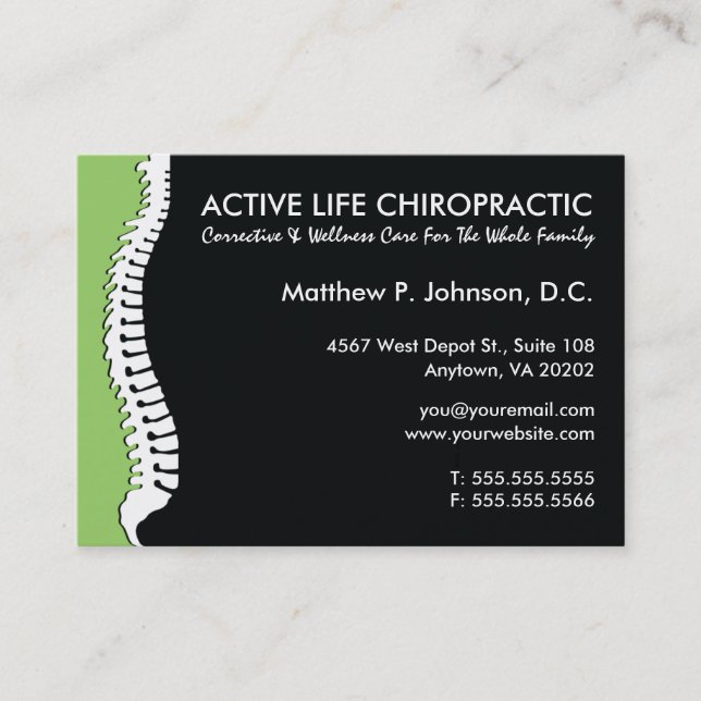 Lateral Spine (Green) Oversized Chiropractor Business Card (Front)