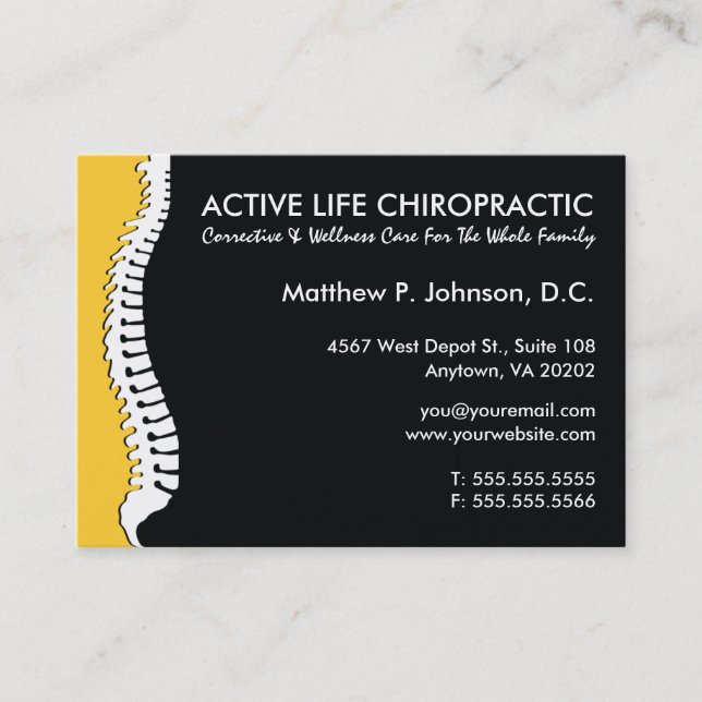 Lateral Spine (Yellow) Oversized Chiropractor Business Card (Front)