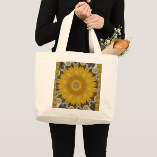 Latest African Traditional Sun Flower Art Print Large Tote Bag