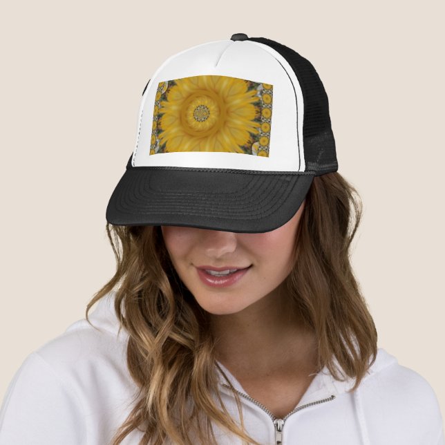 Latest African Traditional Sun Flower Art Print Trucker Hat (In Situ)