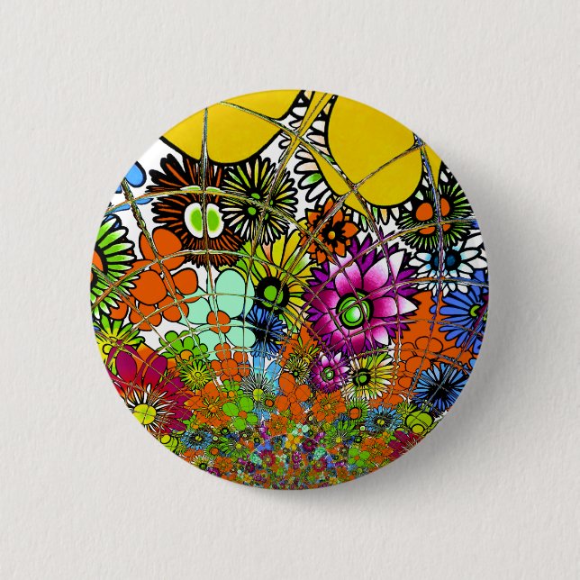 Latest colourful amazing floral pattern design 2 inch round button (Front)