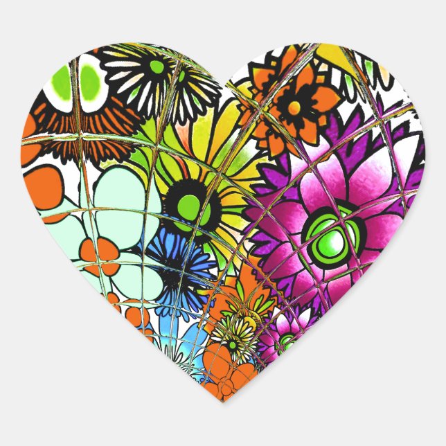 Latest Colourful Amazing Floral Pattern Design Art Heart Sticker (Front)