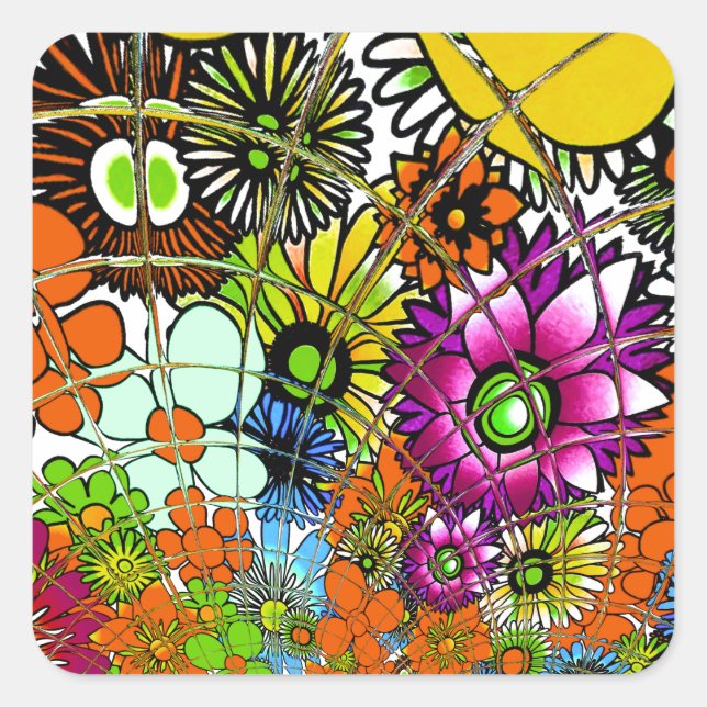 Latest Colourful Amazing Floral Pattern Design Art Square Sticker (Front)