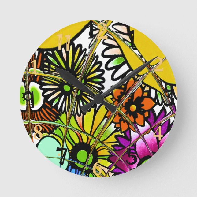 Latest colourful amazing floral pattern design round clock (Front)