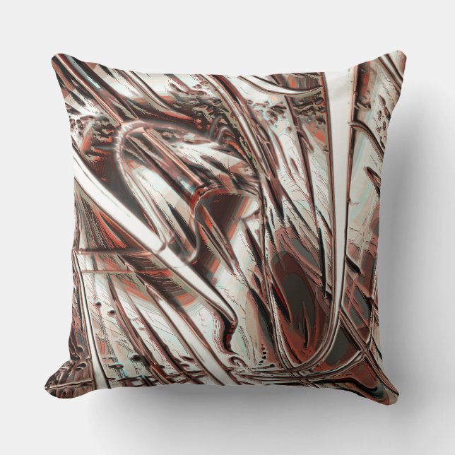 Latest digital image recycling, red brown to beige throw pillow (Front)