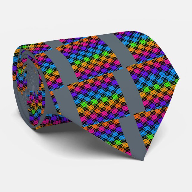 Latest Edgy Colorful Checkered Rainbow Pattern   Tie (Rolled)