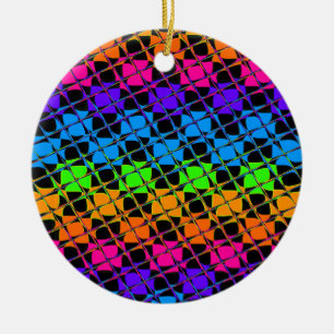 Latest Edgy Colourful Chequered Rainbow Pattern Ceramic Ornament