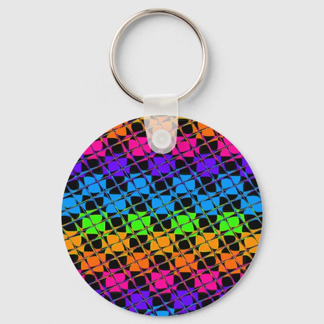 Latest Edgy Colourful Chequered Rainbow Pattern   Keychain (Front)